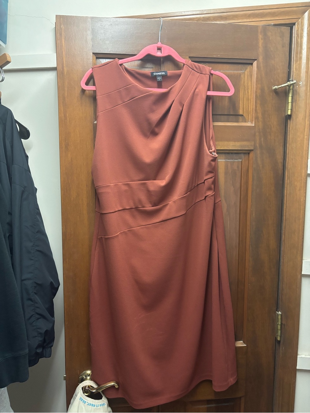 Express Rust Sleeveless Draped Sheath Dress